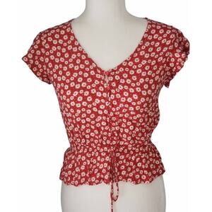 One Clothing Los Angeles Red & White Floral Peplum Shirt Top